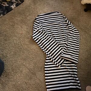 Stylish Mini Black and White Striped Two Piece Skirt and Top